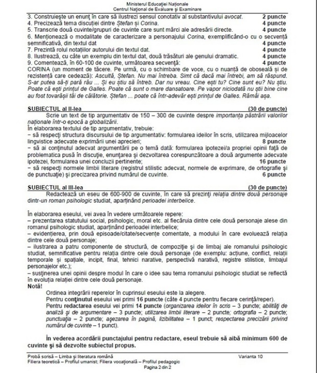 Subiecte bac 2014 limba romana real - partea a 2-a